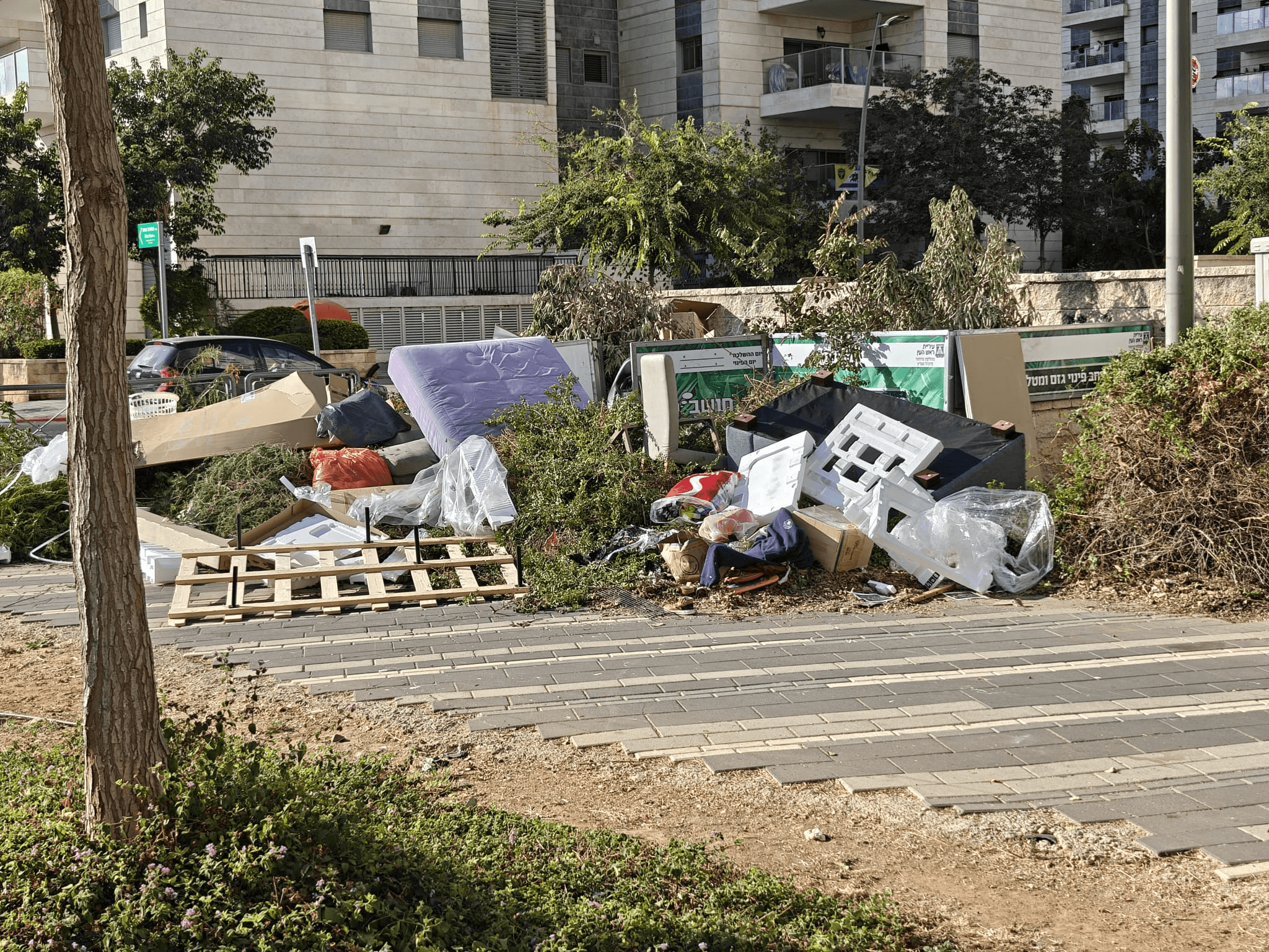 זבל גולש מסביב לפחי הכניסה
